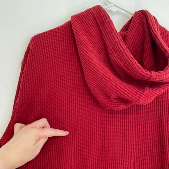 AMERICAN EAGLE Mens Solid Red Pullover Waffle Knit Thermal Hoodie Sweatshirt M - Picture 11 of 16